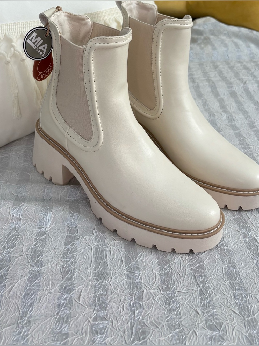 MIA Cream Chunky Chelsea Lug Booties